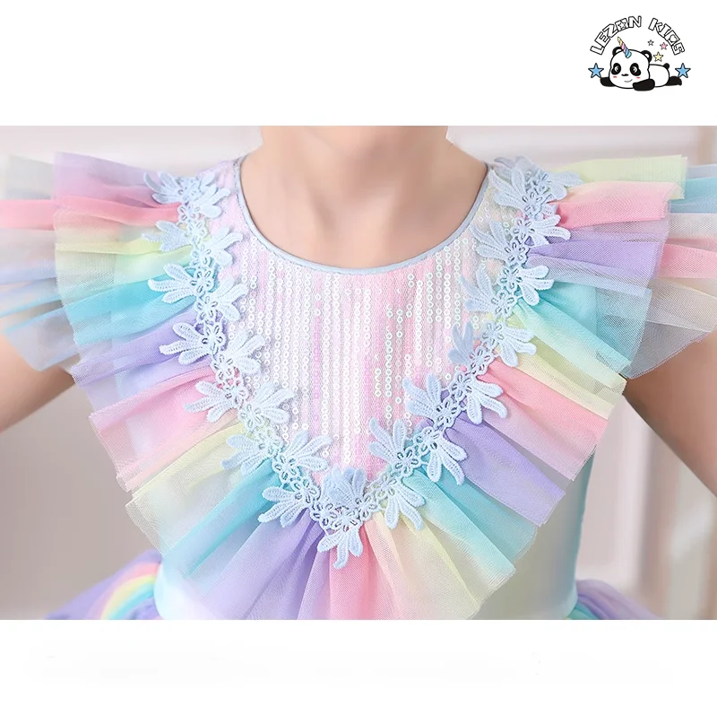 LEZONKIDS - Explosão de Novos Produtos Vestido Infantil de Tecido Arco-íris para Meninas Roupas para Crianças Meninas